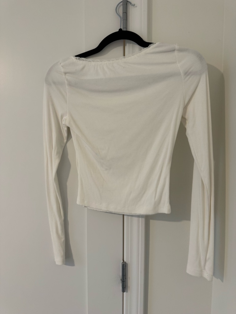 Classic Lace-Trim Long Sleeve Top - Cream - Picture 2 of 2